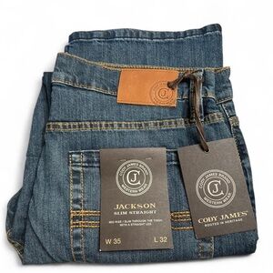 Cody James blue denim slim through the thigh straight leg/mid rise W/35-L/32